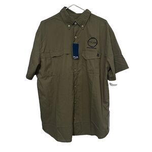 Huk Men's Tide Point Short Sleeve Button Up Fishing Wicking Shirt XL NWT LOGO